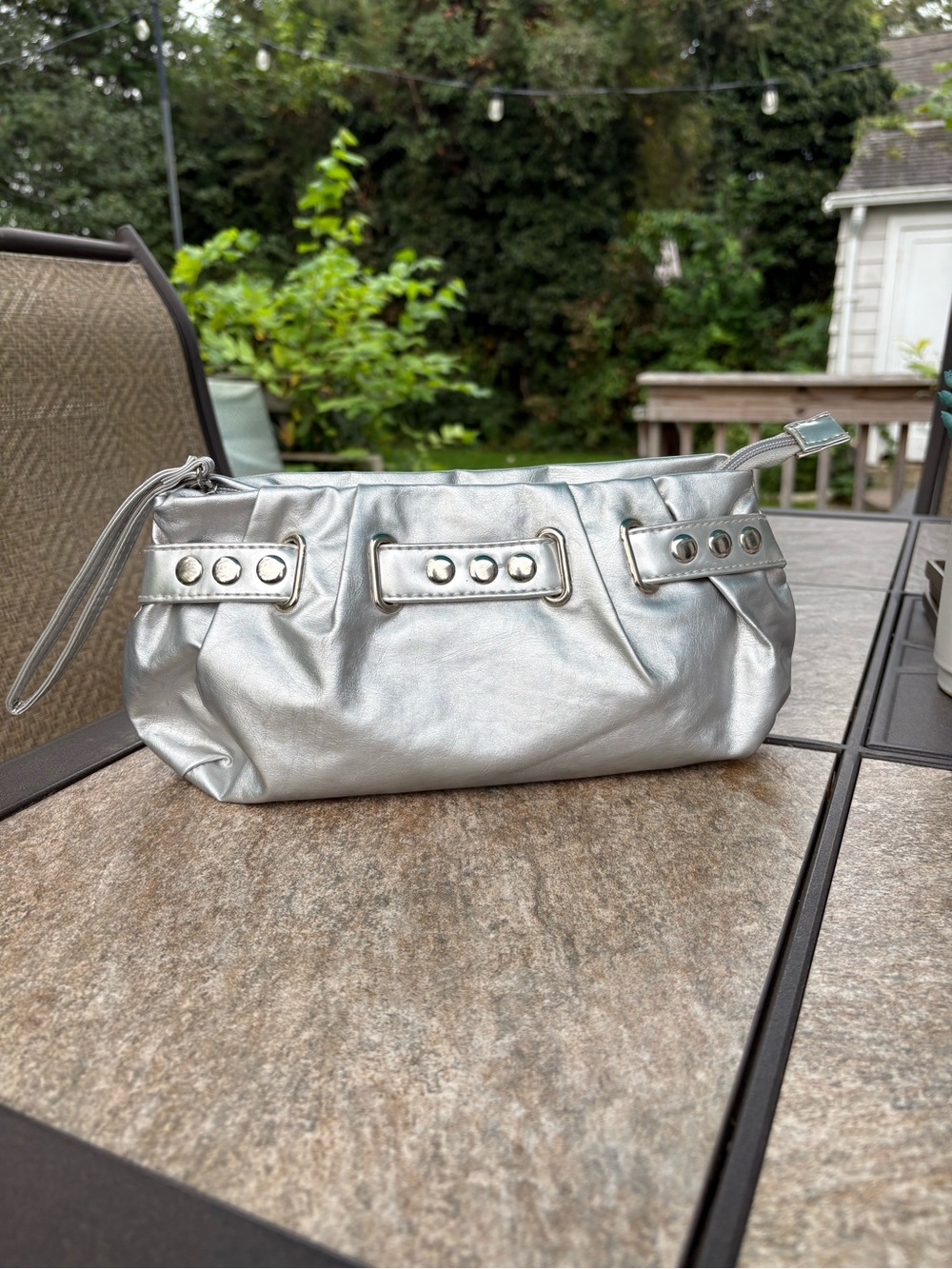 Metallic Silver Wristlet Clutch - Women's Evening Bag - Picture 7 of 7